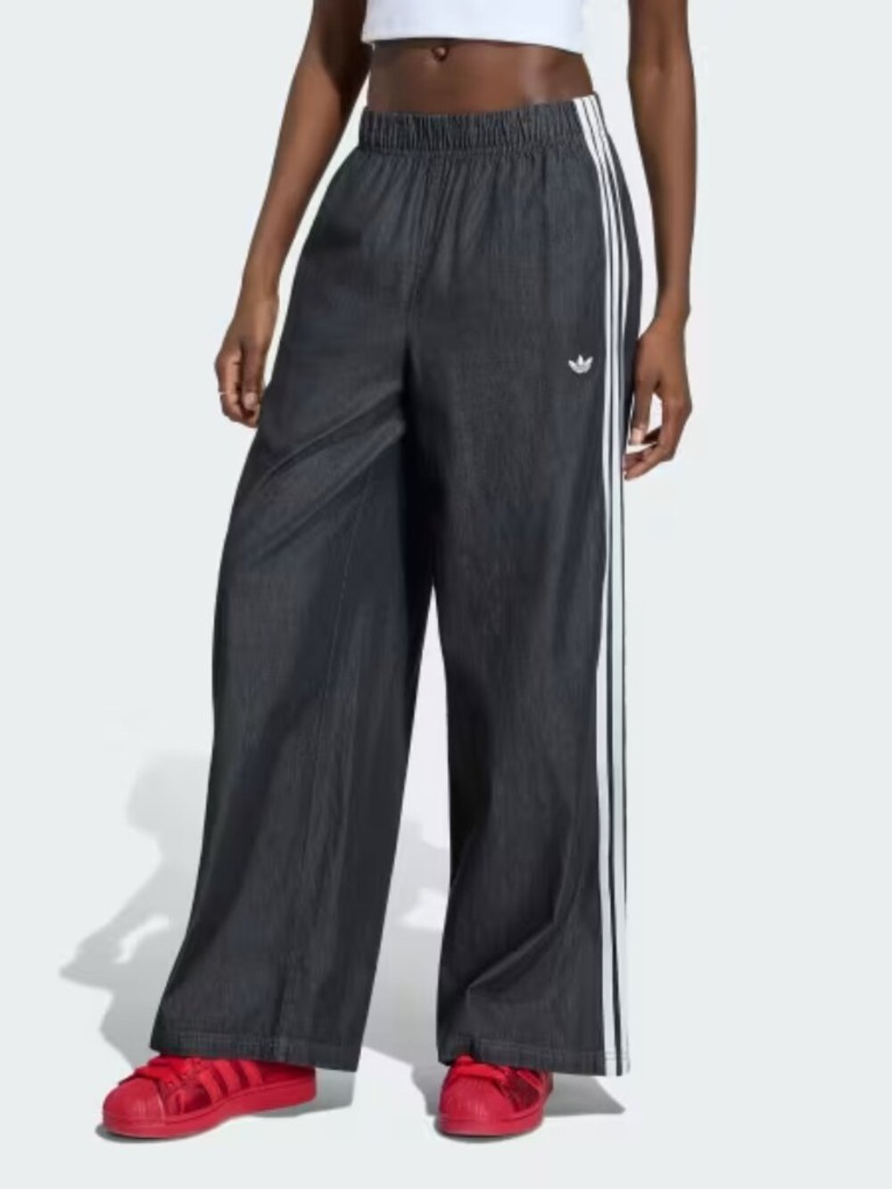 ADIDAS ORIGINALS SUMMER GLOW BLACK DENIM WIDE LEG PANTS - Picture 5 of 5